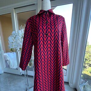 BNWT BURRYCO A-Line Coat - Size S! Red & Navy Print - Modern & Timeless!